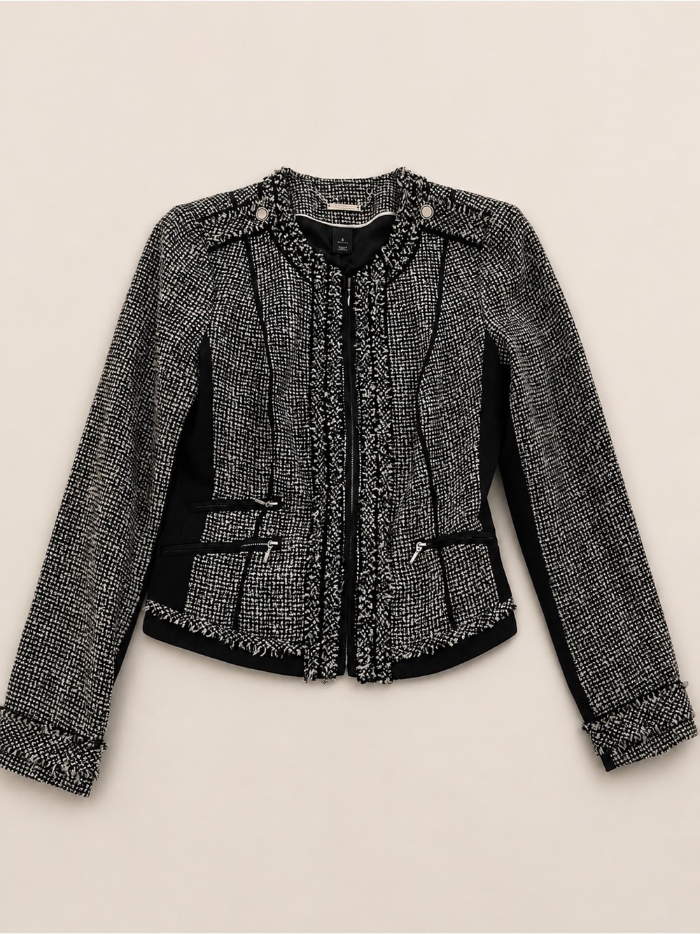 White House Black Market Black & White Tweed Zip Jacket